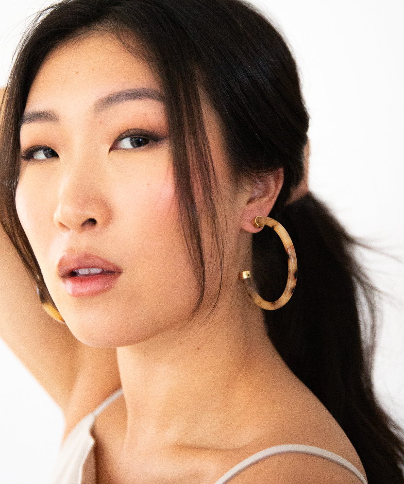 Tortoise Shell Lightweight Acrylic Hoop Earrings: Small