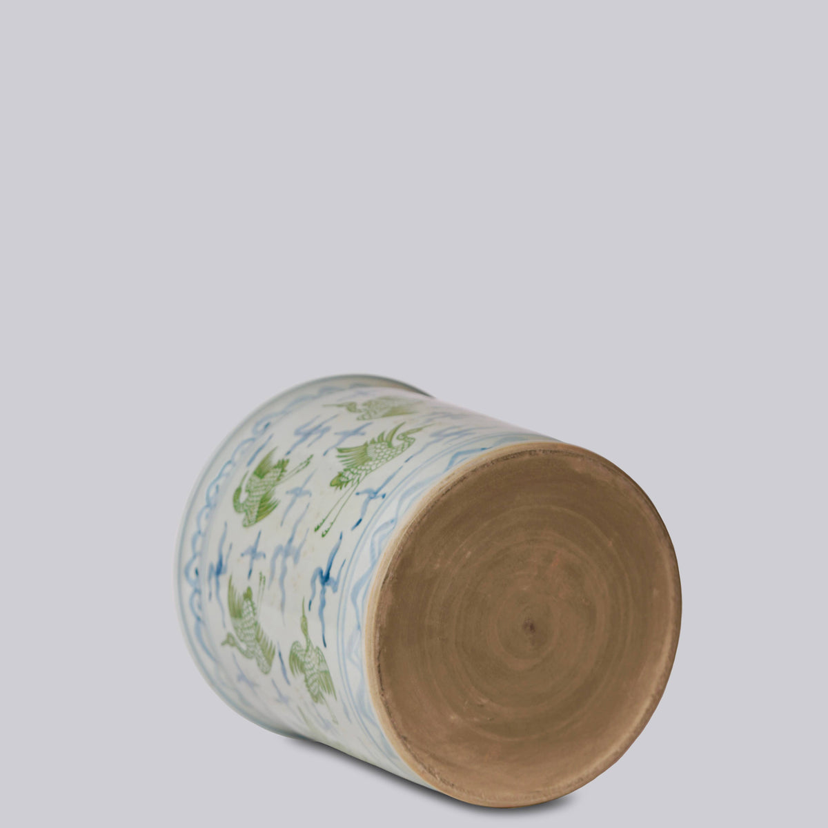 Cranes and Clouds Green and Blue Porcelain Cachepot