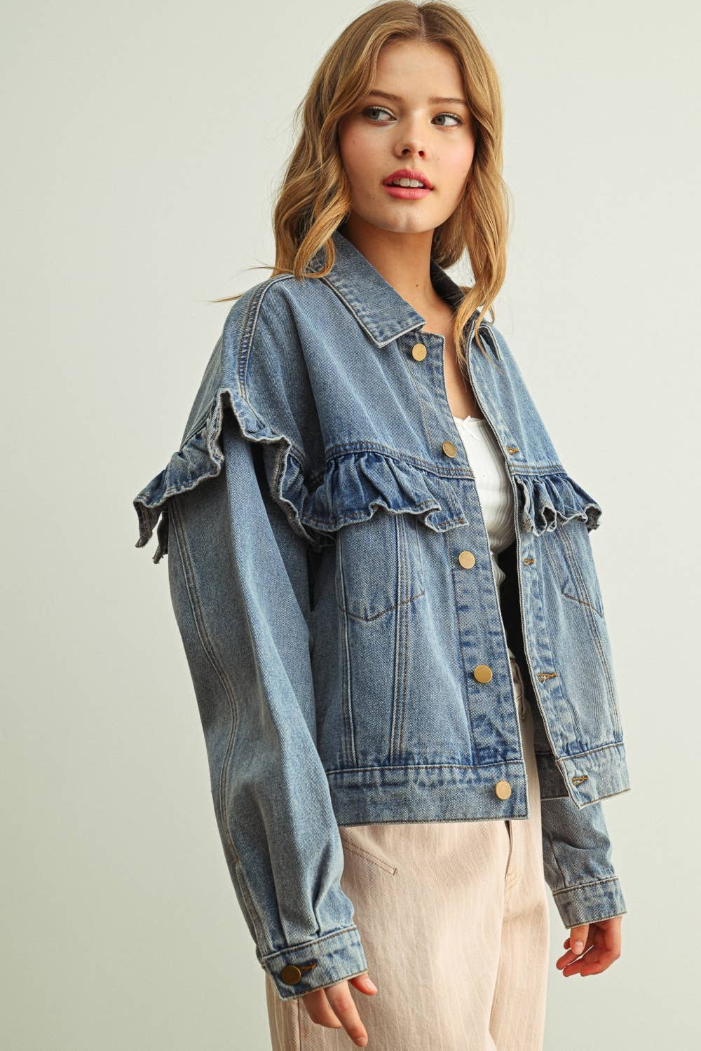 Oversized Ruffle Denim Jacket