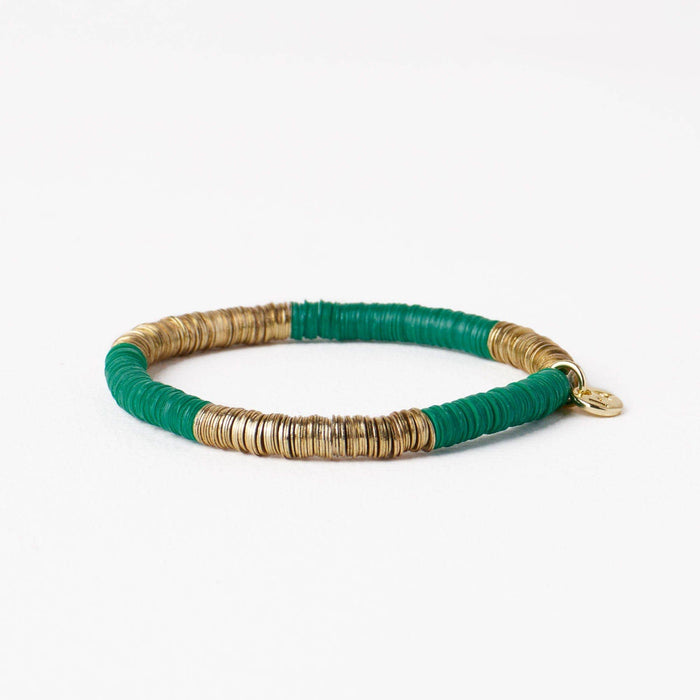 Grace Two Color Block Stretch Bracelet Kelly Green and Gold