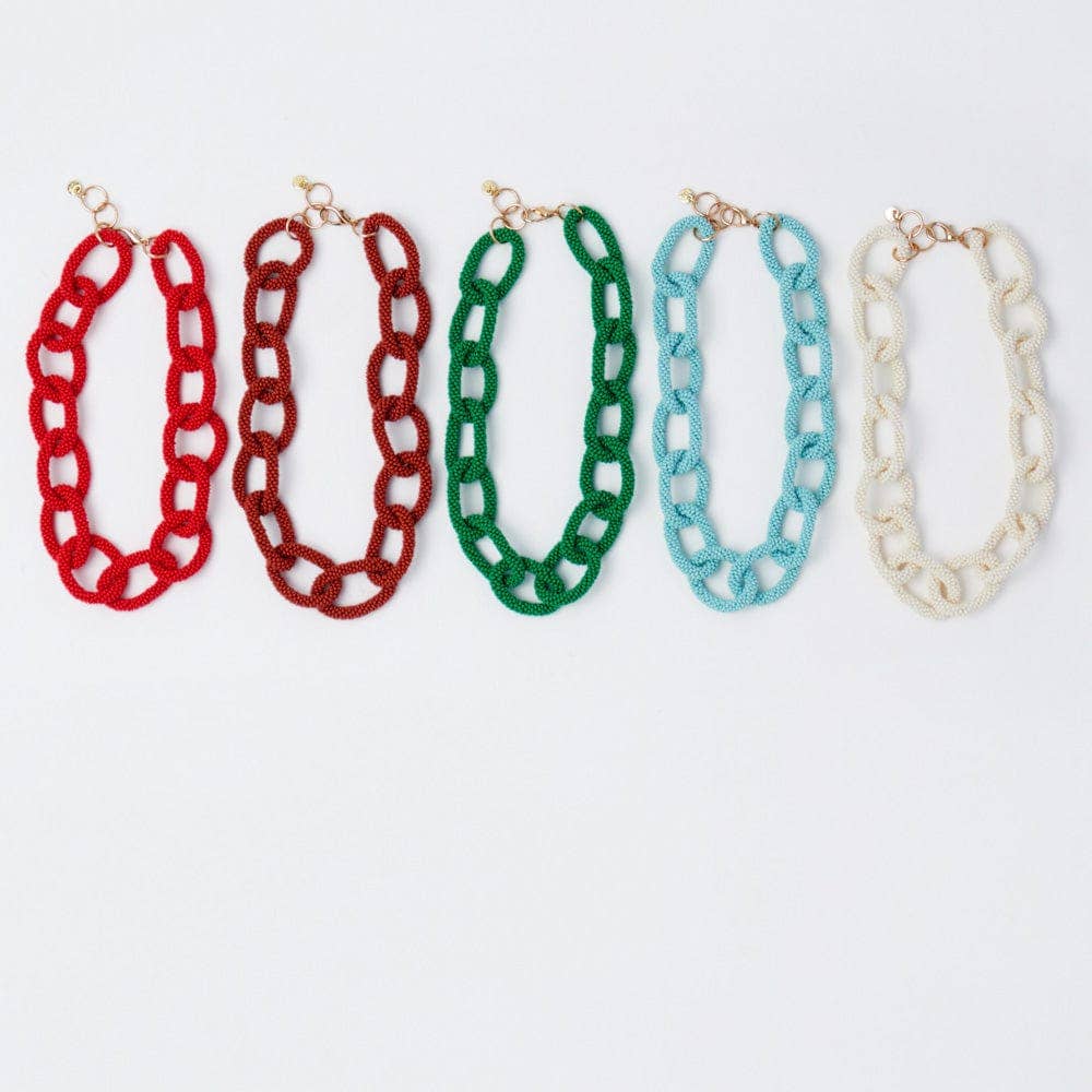Jenna Chain Link Beaded Necklace Rust