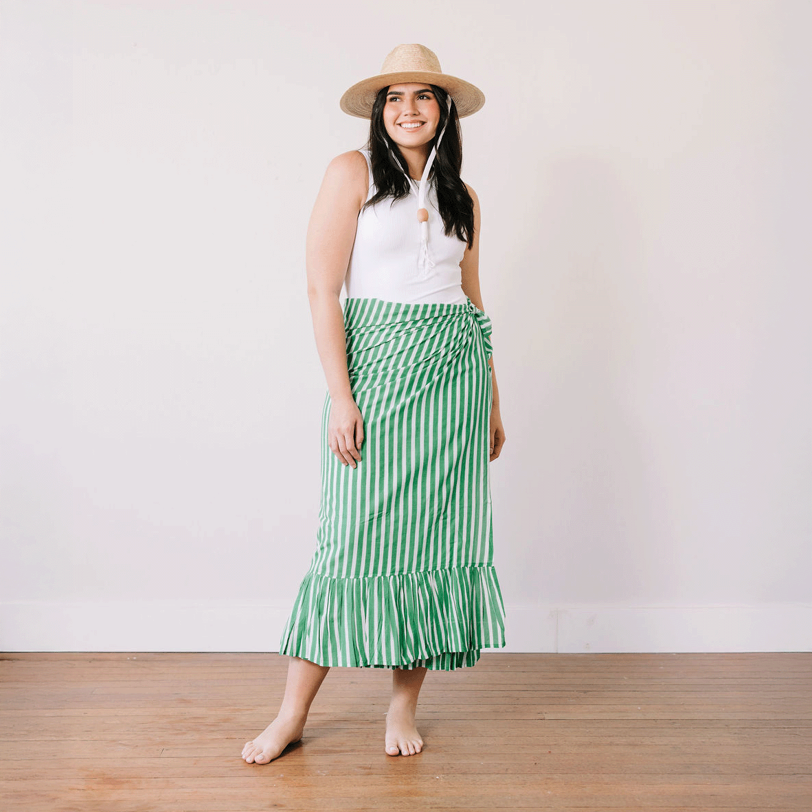 Green and White Stripe Vienna Sarong