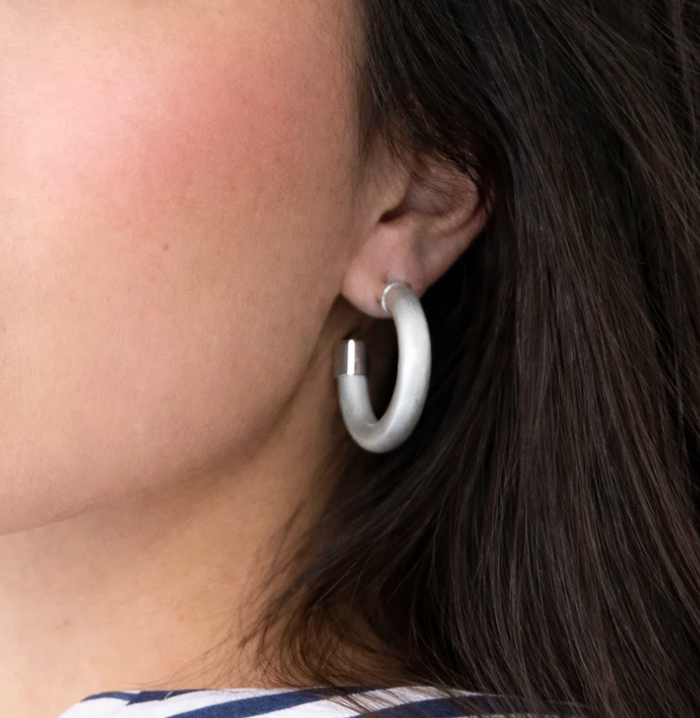 Brushed Silver Lightweight Acrylic Hoop Earrings: Small