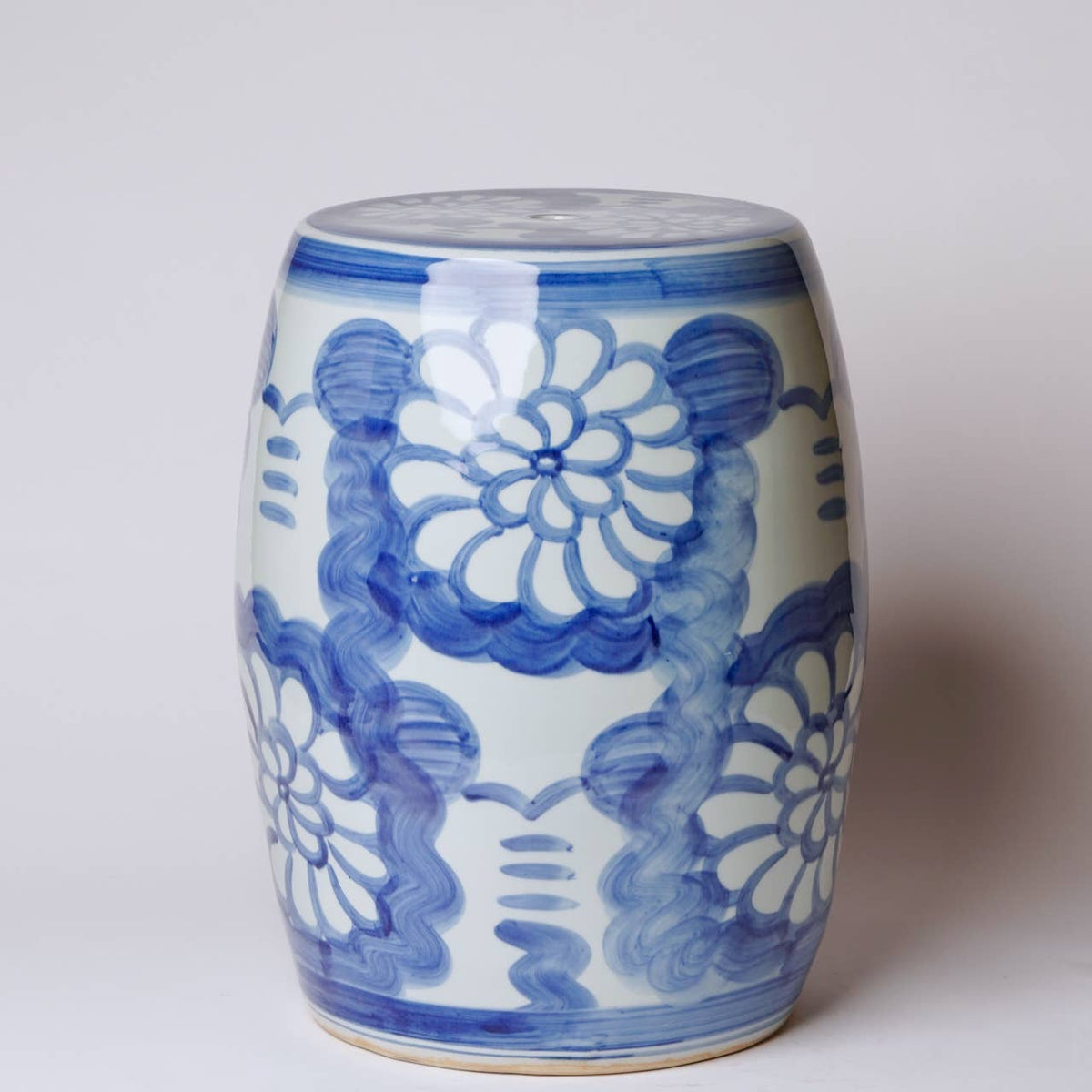 Hand Painted Floral Blue and White Porcelain Garden Seat