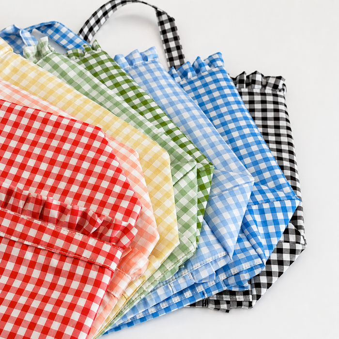 Gingham Ruffle Tote Bag Gingham Tote Embroidery Friendly : Light Blue