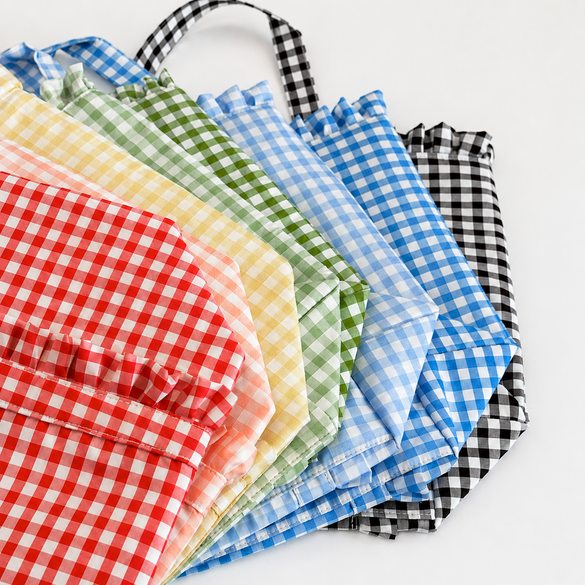 Gingham Ruffle Tote Bag Gingham Tote Embroidery Friendly : Tan