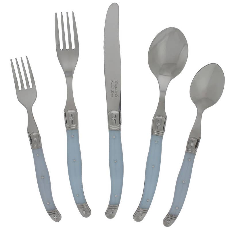 Laguiole 20-Piece Stainless Steel Flatware Set, Ice Blue