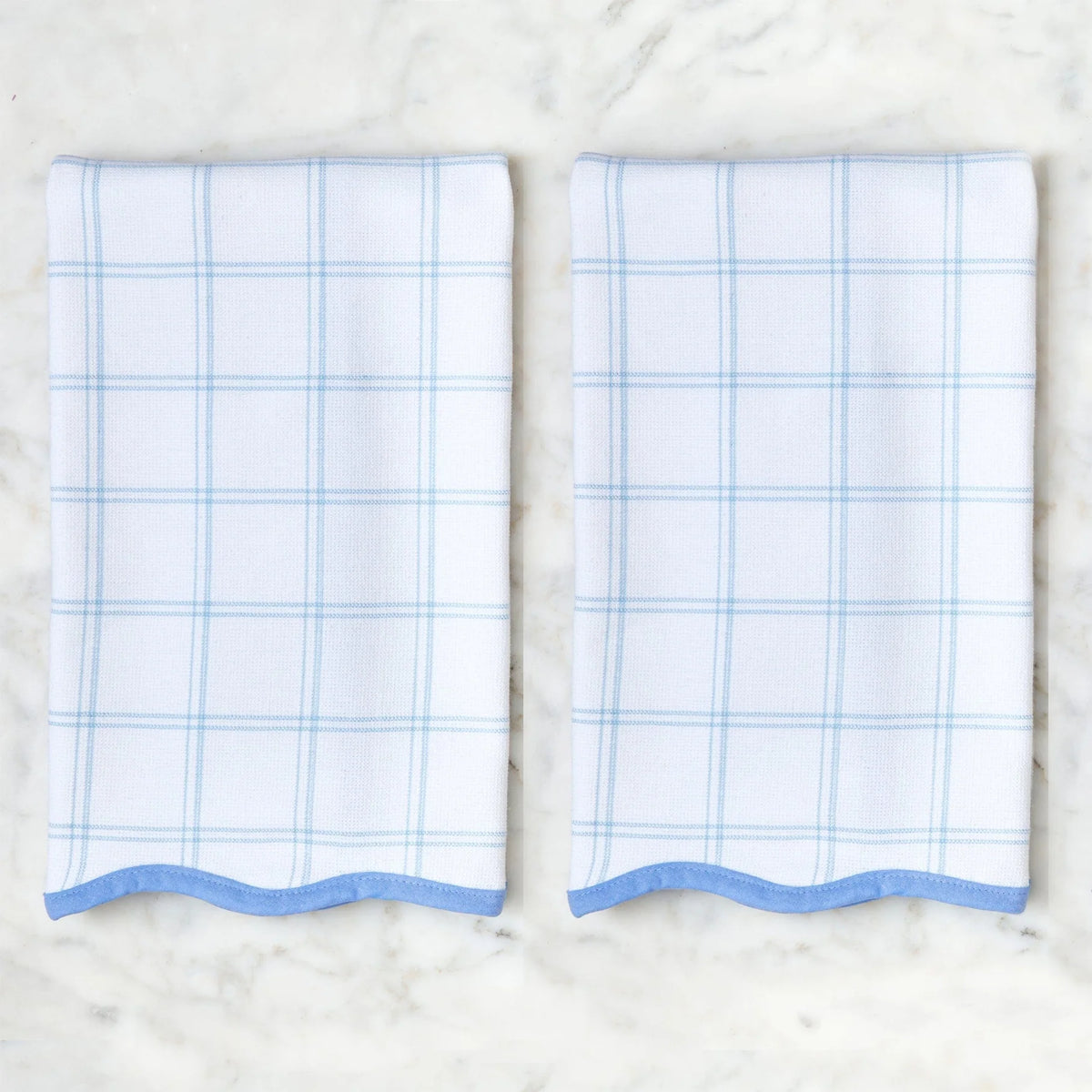 Weezie Scalloped Kitchen Towel - French Blue Windowpane