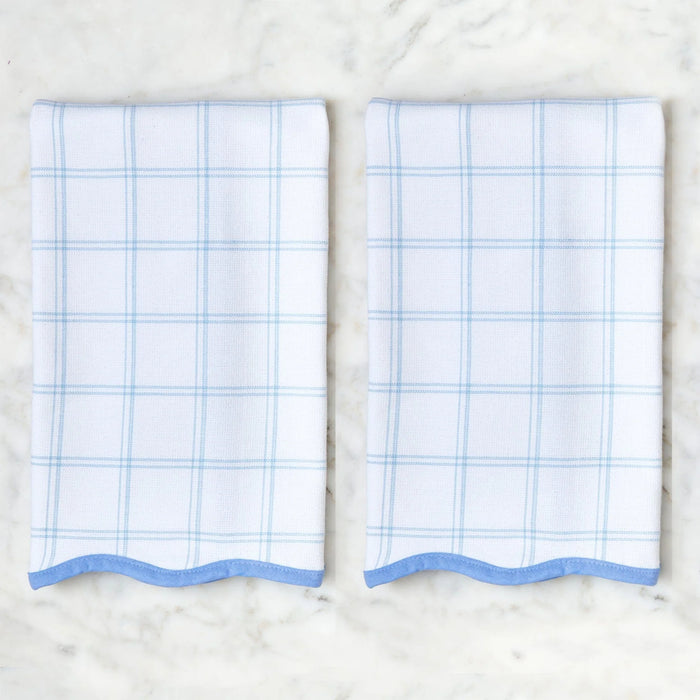 Weezie Scalloped Kitchen Towel - French Blue Windowpane