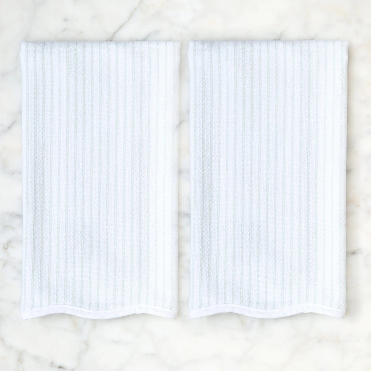 Weezie Scalloped Kitchen Towel - Green Stripe