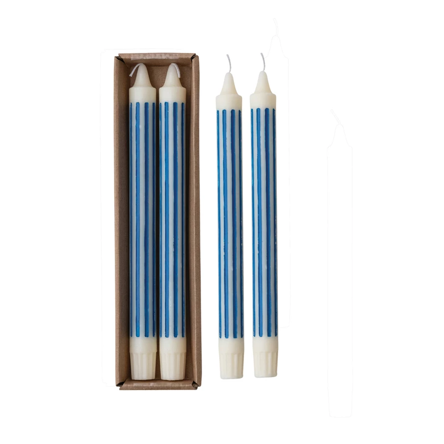Blue Vertical Stripe Taper Candles