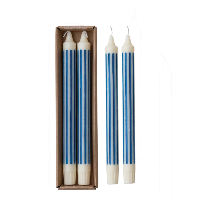 Blue Vertical Stripe Taper Candles
