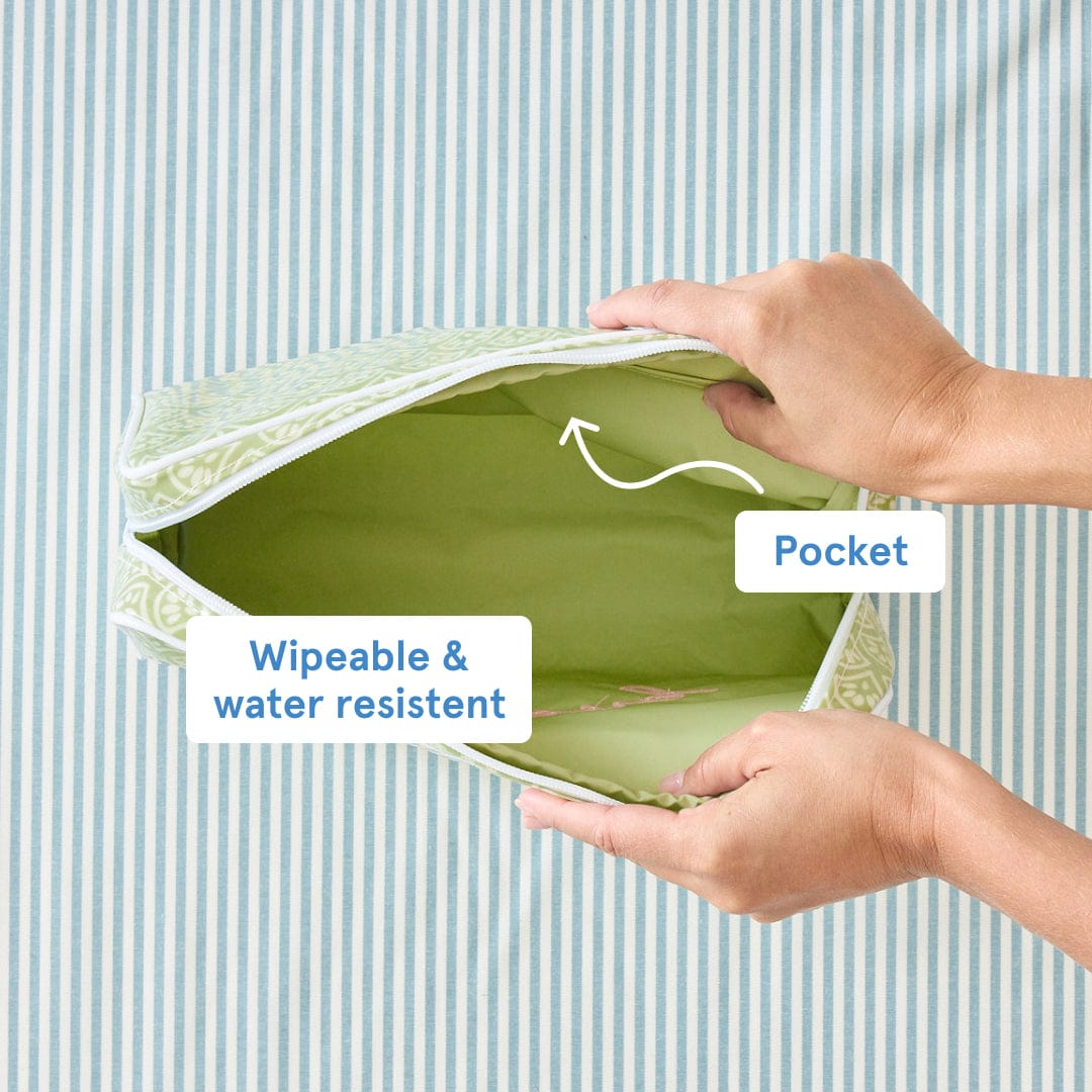 Weezie Small Green Block Print Toiletry Bag