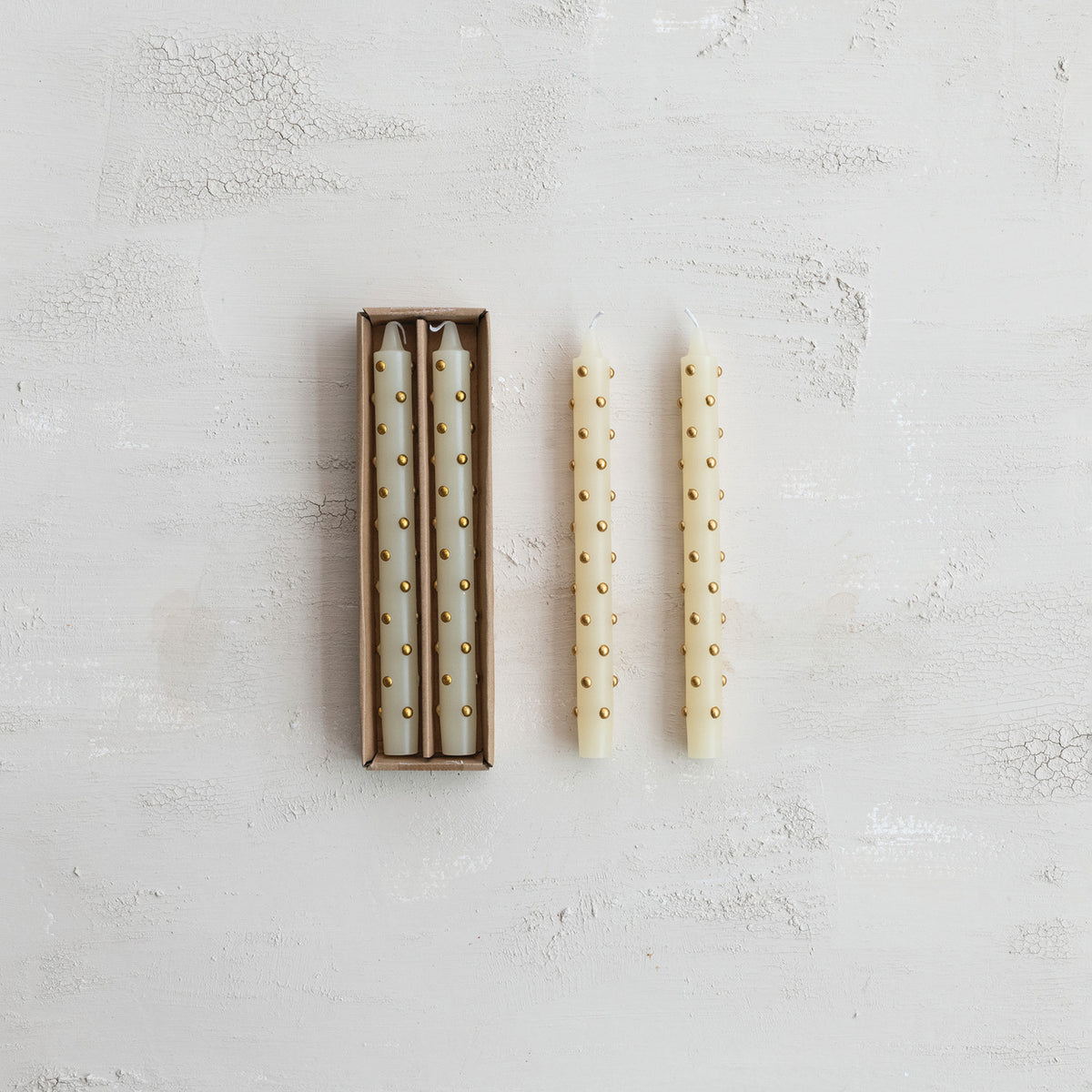 Unscented Taper Candles with Gold Dots