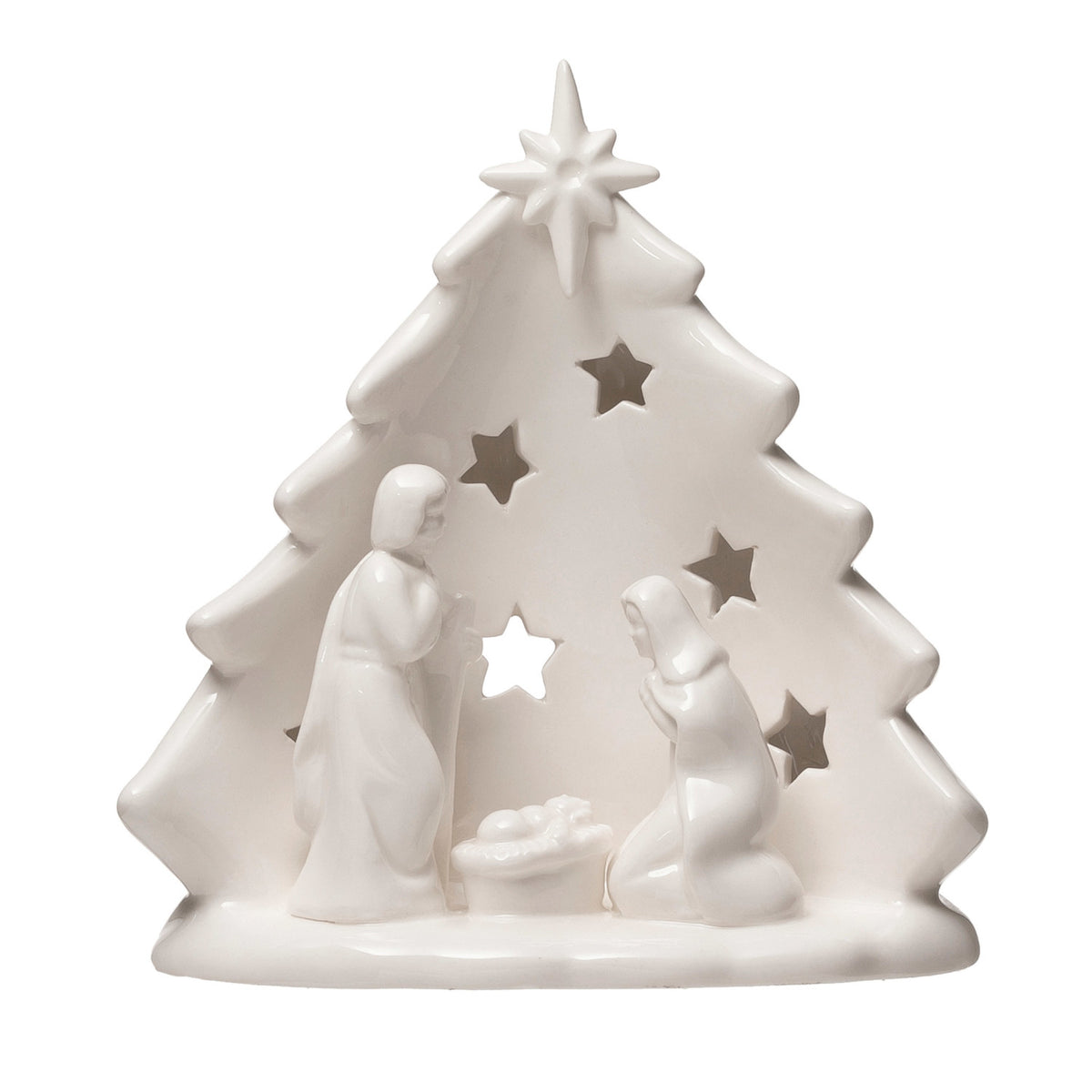Stoneware Nativity with Tree