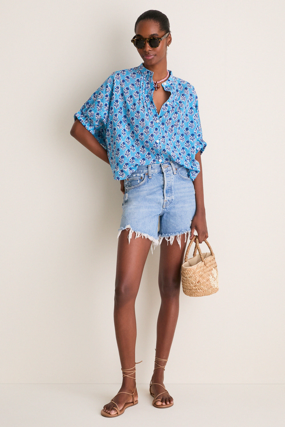 Mandarin Collar Top - Little Marigolds Danube Organic