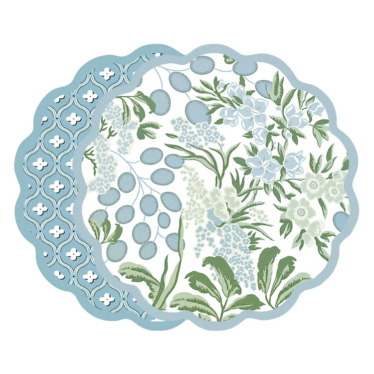 VIDA Floral and Flowers Reversible Placemats Set of 4 ( Slate & Green)