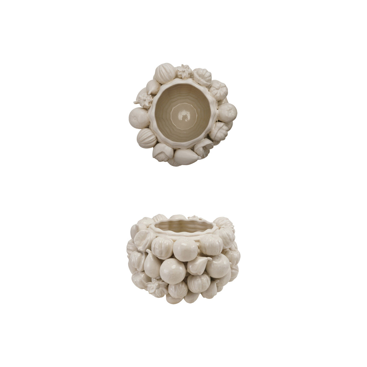 Stoneware Planter with 3D Fruit, Matte White