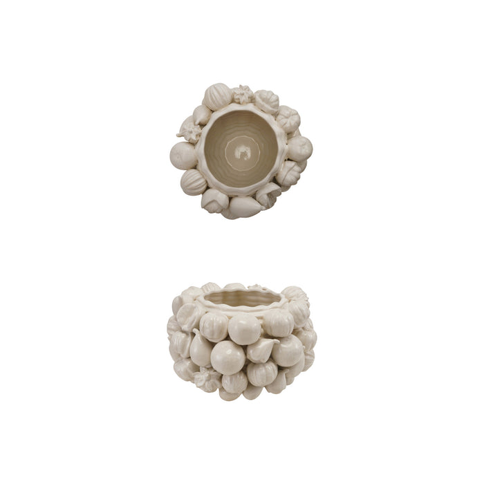 Stoneware Planter with 3D Fruit, Matte White