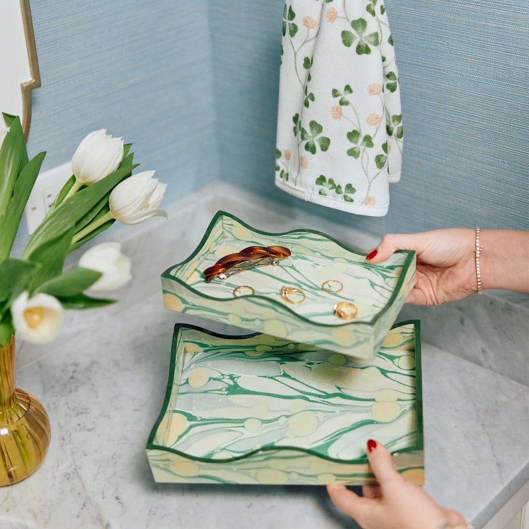 Large Marbled Moss Lacquer Tray
