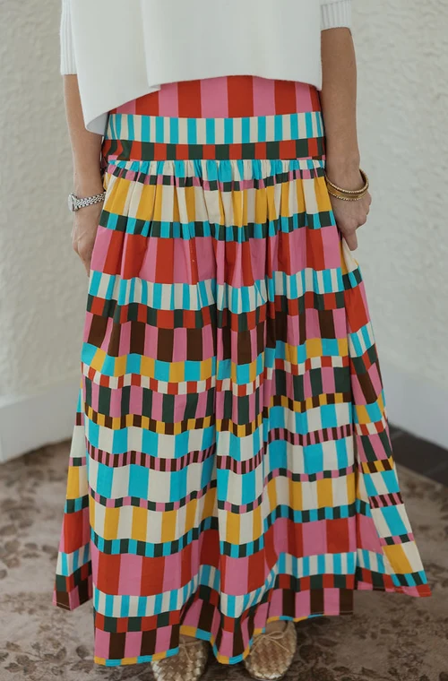 Multi Colored Drop Waist Maxi Skirt