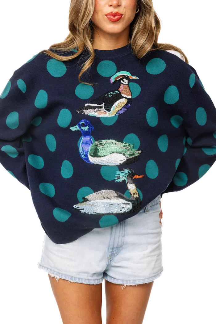 QOS - Navy Polkadot Duck Sweater
