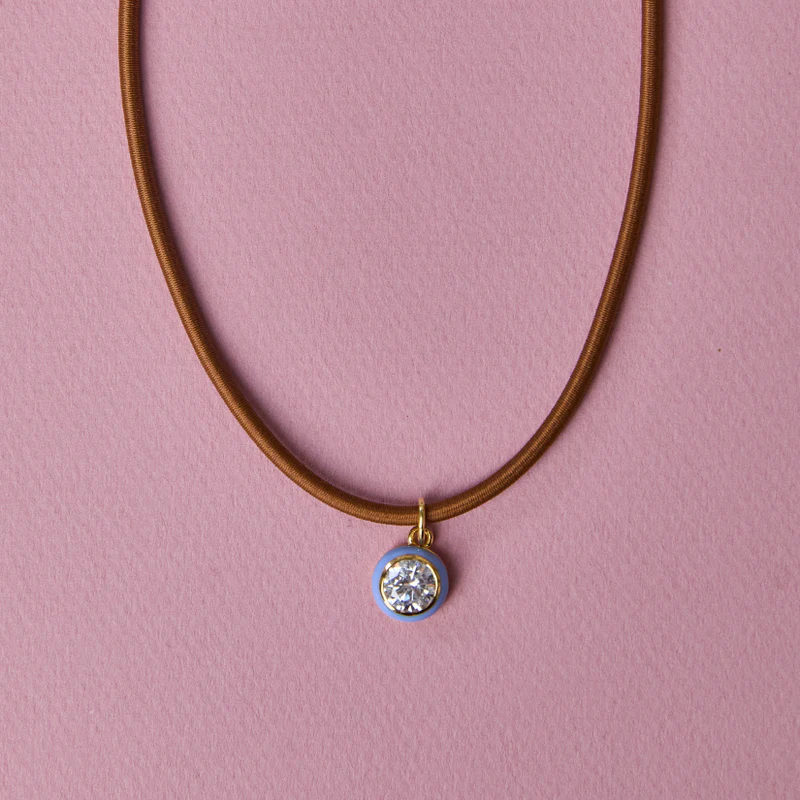 HART Copper Clasp Cord Necklace with Blue Enamel Bezel Charm