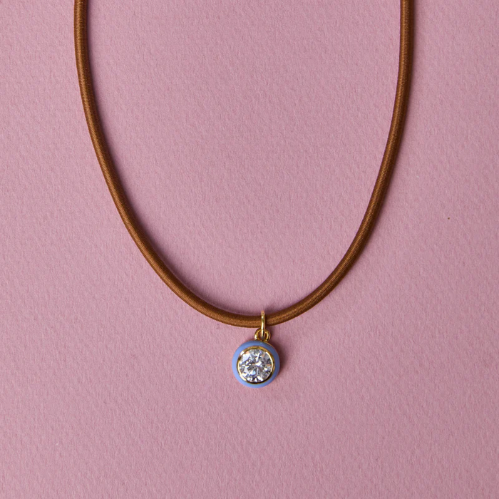 HART Copper Clasp Cord Necklace with Blue Enamel Bezel Charm