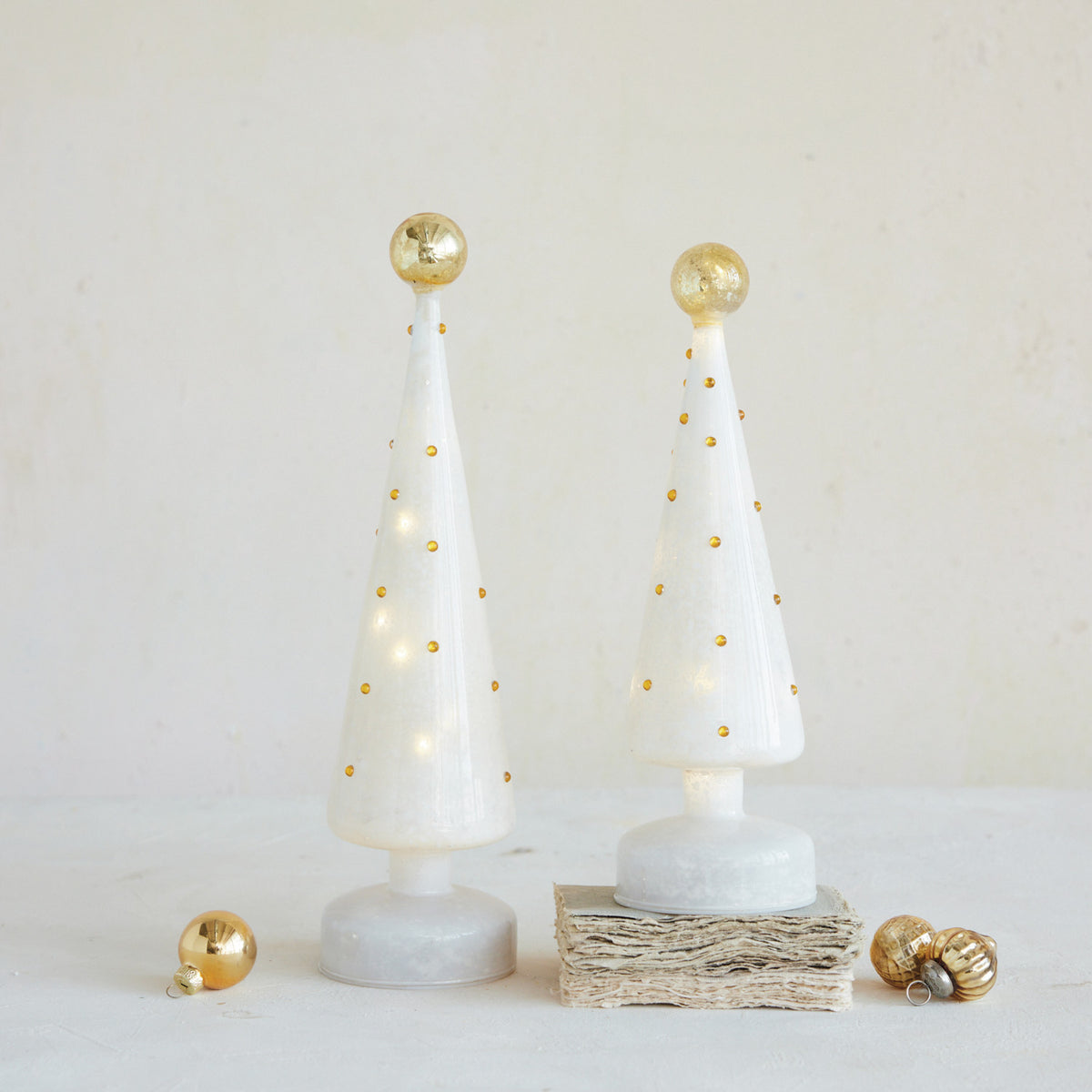 Mercury Glass Tree with Embossed Dots & LED Light