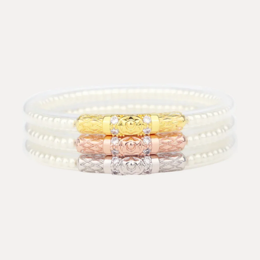 White Pearl Three Queens All Weather Bangles® (Set of 3)