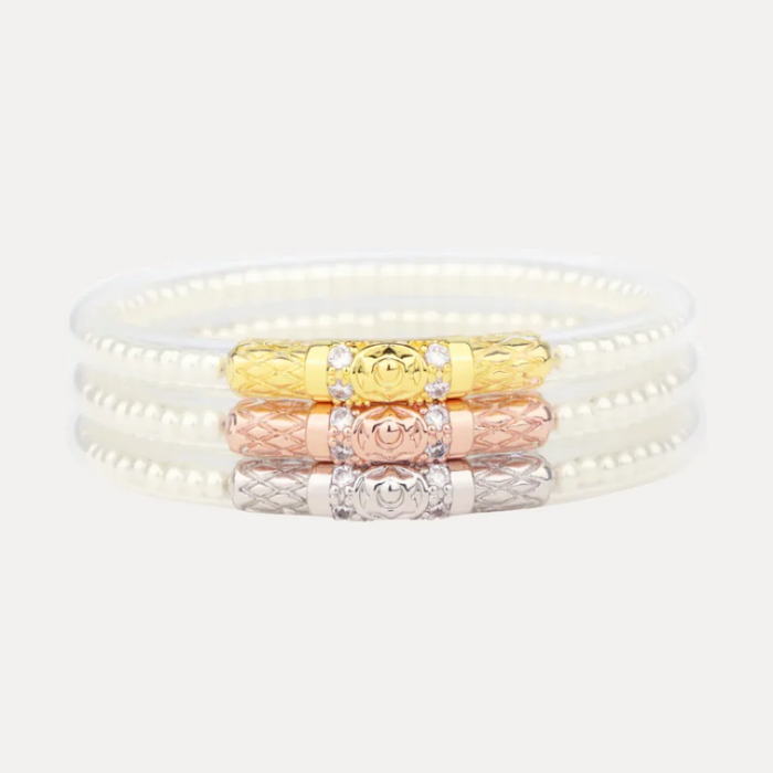 White Pearl Three Queens All Weather Bangles® (Set of 3)