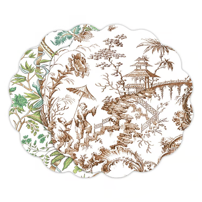 VIDA Chinoiserie and Tropical Reversible Placemats Set of 4 (Brown and Floral)