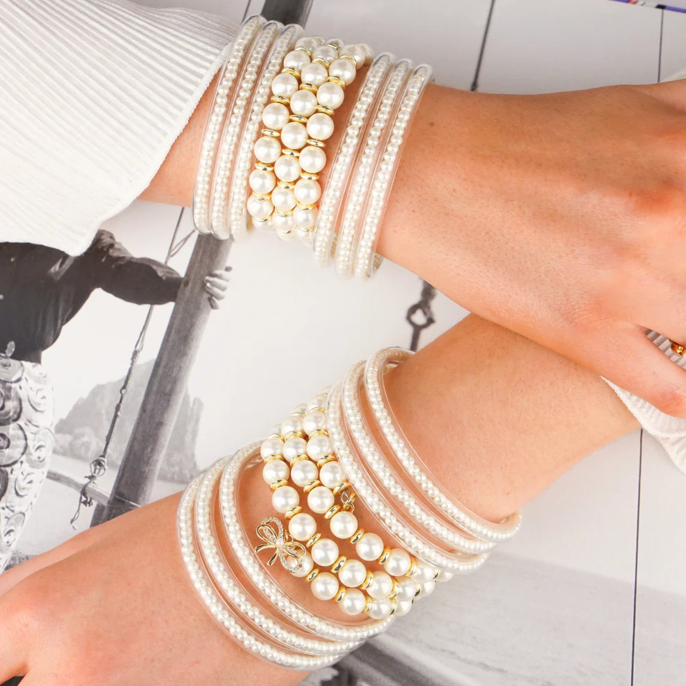 White Pearl Three Queens All Weather Bangles® (Set of 3)