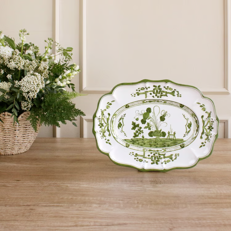 VIDA Faenza Medium Oval Platter | Charger (Green and White)