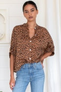 Mandarin Collar Top - Vintage Leopard