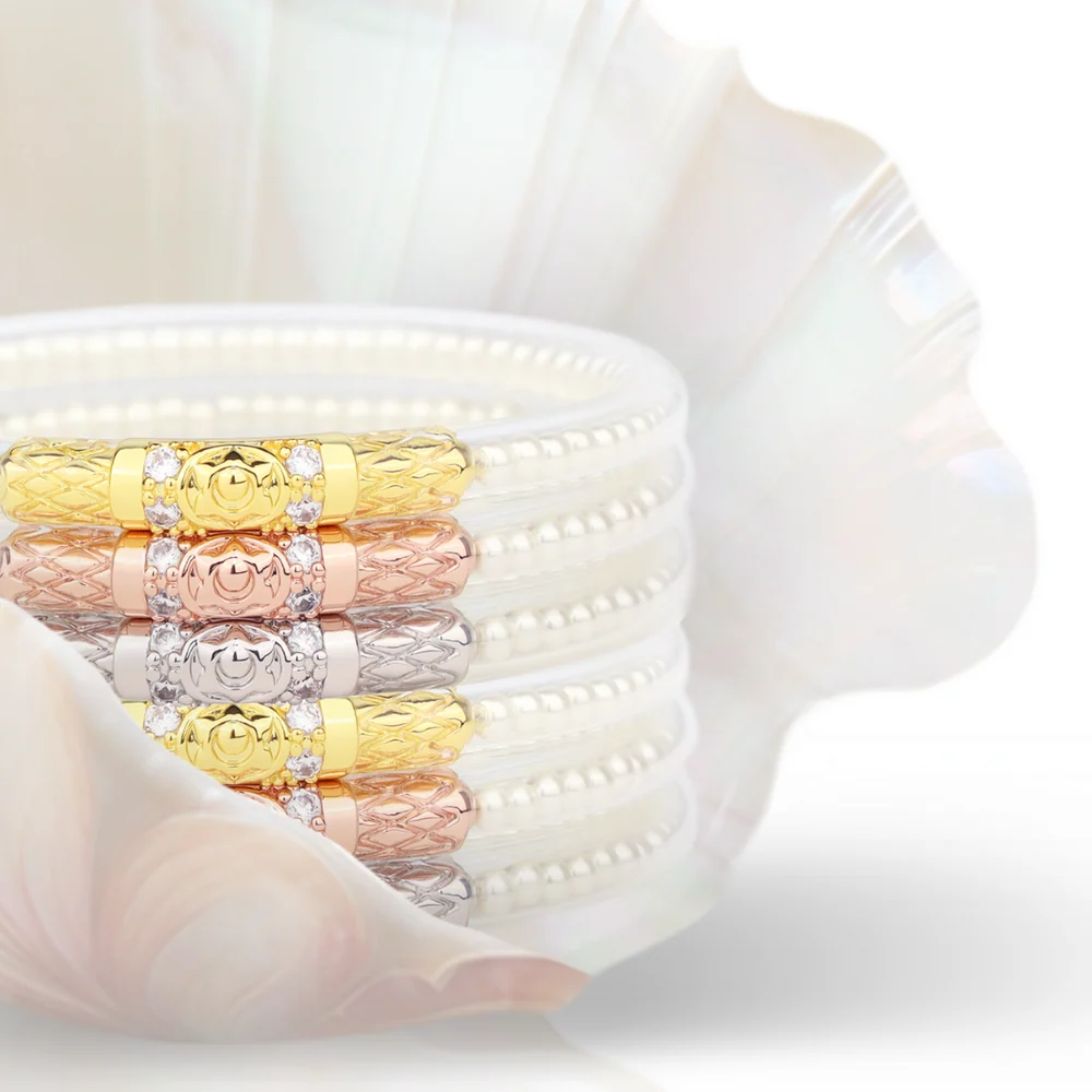 White Pearl Three Queens All Weather Bangles® (Set of 3)