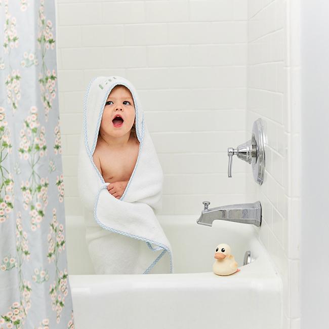 Light Blue Gingham Baby Hooded Towel