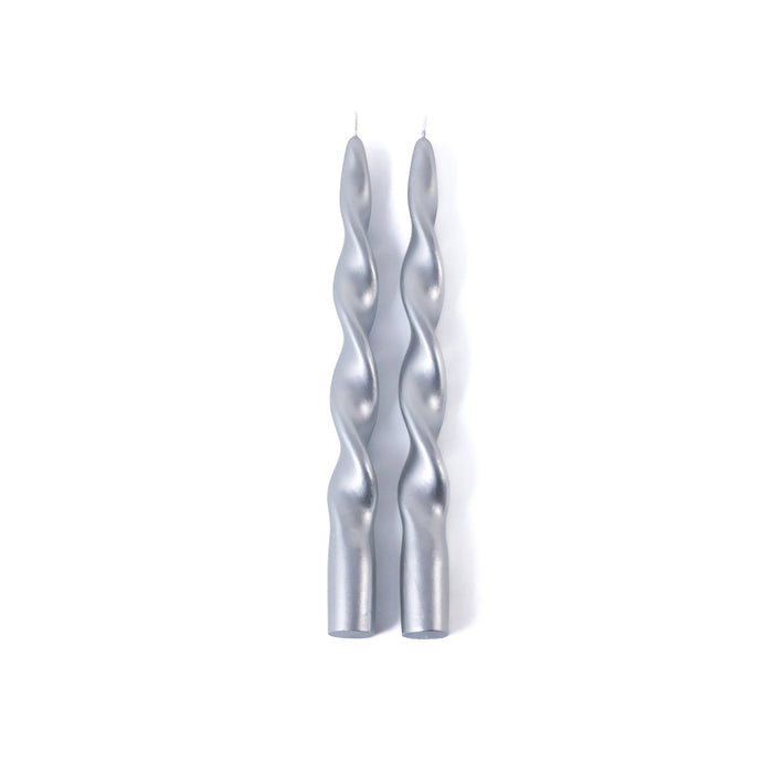 Silver Twist Formal Candles- Set of 2 - 10 in