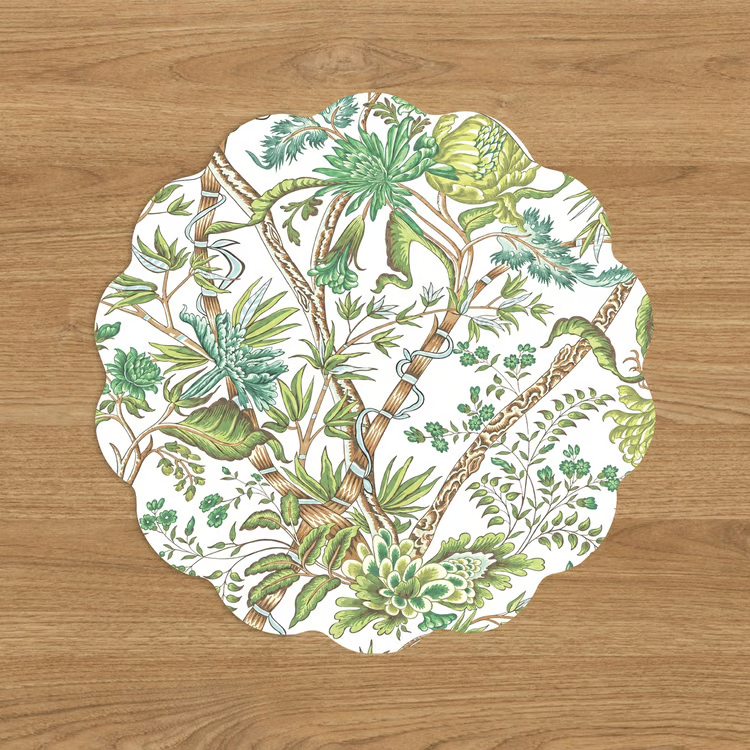 VIDA Chinoiserie and Tropical Reversible Placemats Set of 4 (Brown and Floral)