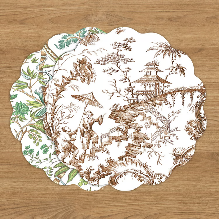 VIDA Chinoiserie and Tropical Reversible Placemats Set of 4 (Brown and Floral)