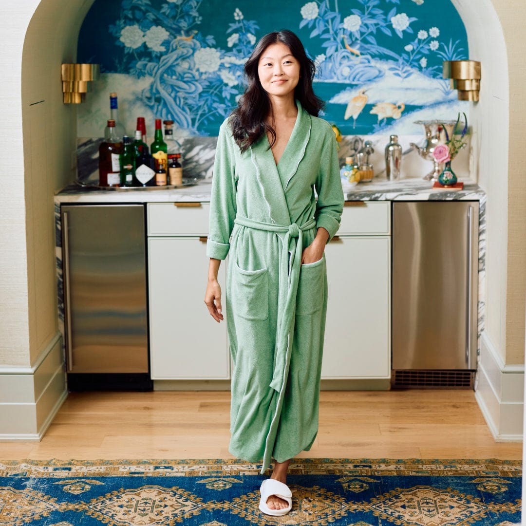 Weezie Women's Long Scallop Lightweight Robe - Basil