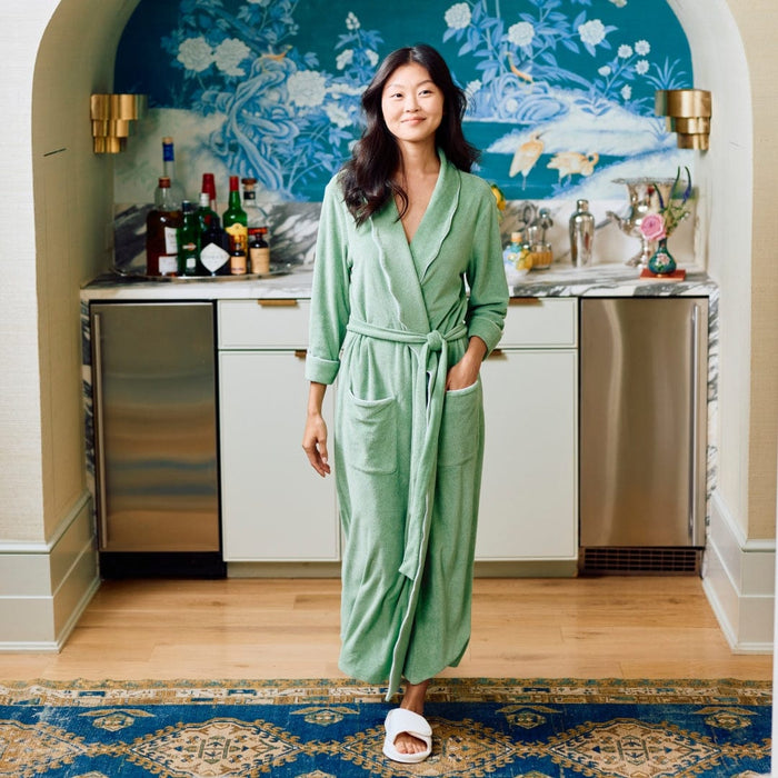 Weezie Women's Long Scallop Lightweight Robe - Basil