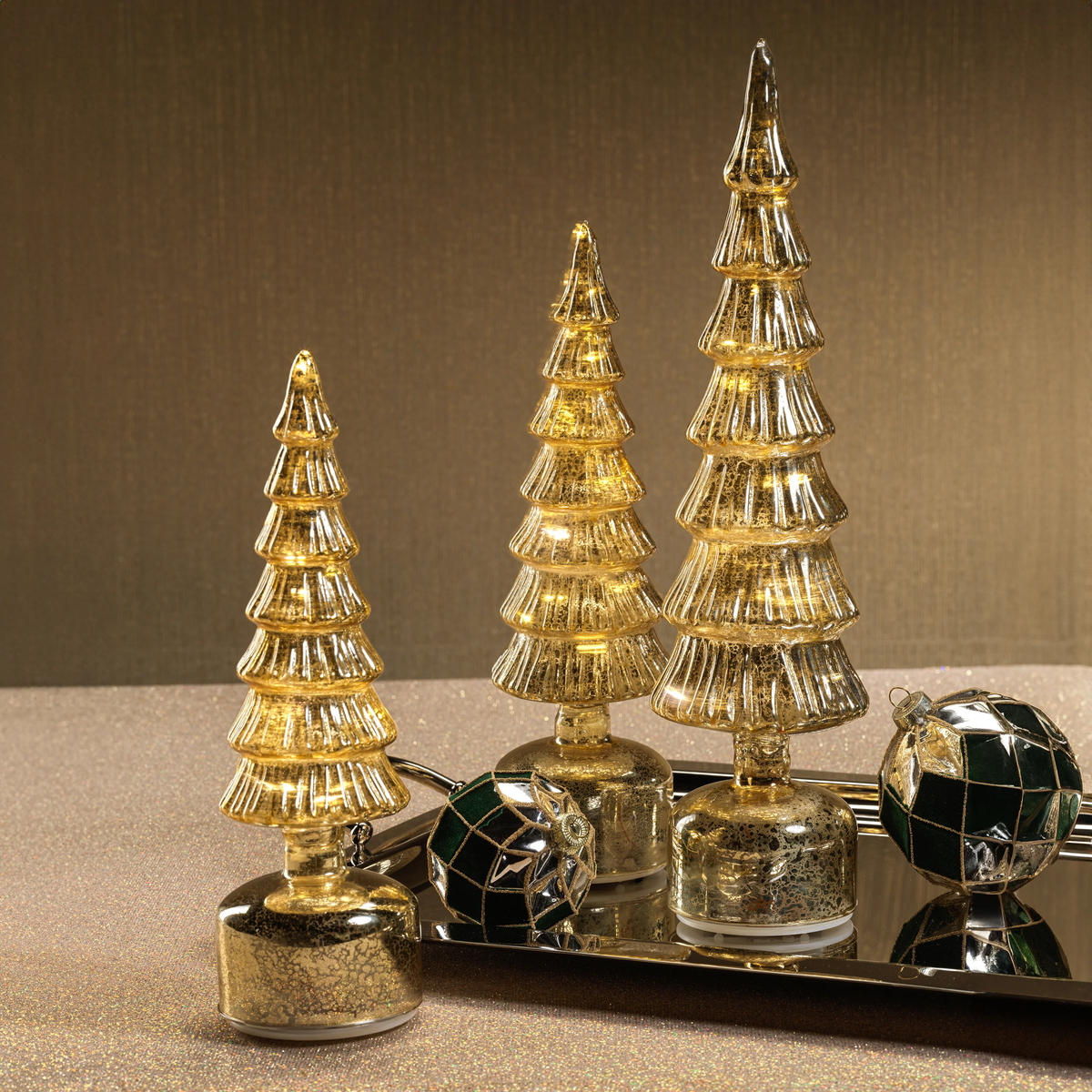 13" Gold Alpine Rotating LED Tree