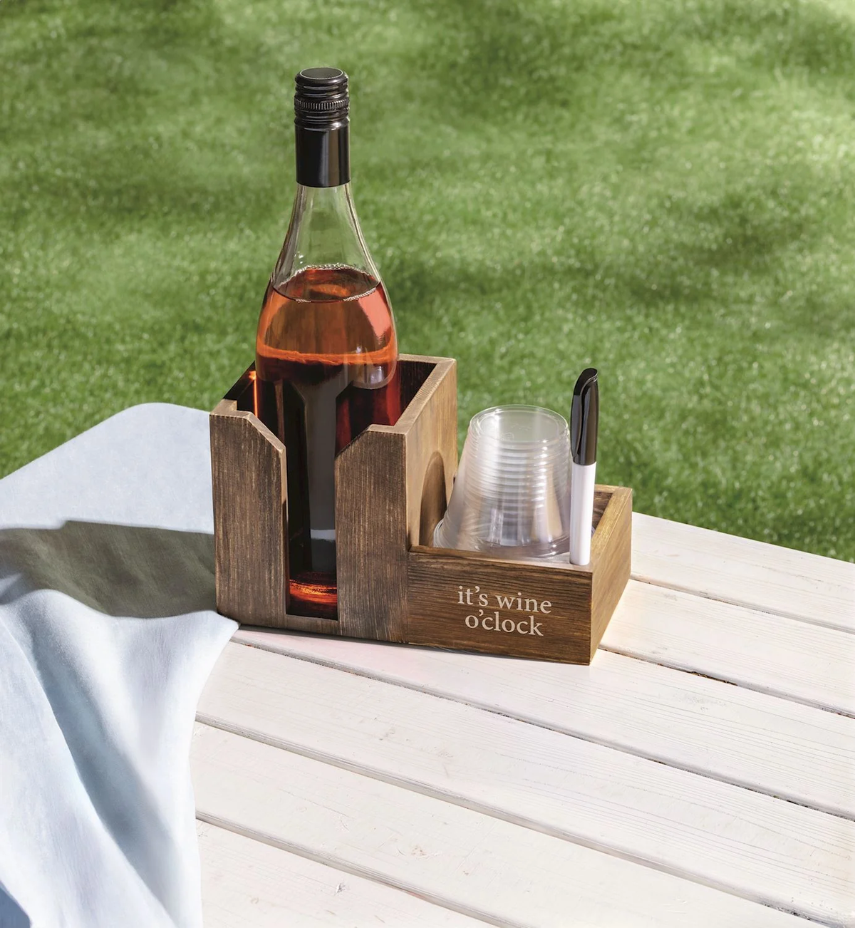 Wine Bottle Caddy & Disposable Cup Holder Set