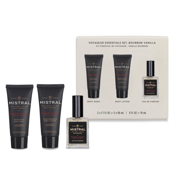 MISTRAL MENS TRAVEL VOYAGEUR ESSENTIALS SET: BOURBON VANILLA