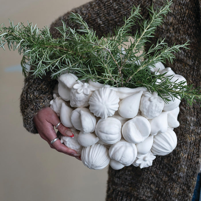 Stoneware Planter with 3D Fruit, Matte White