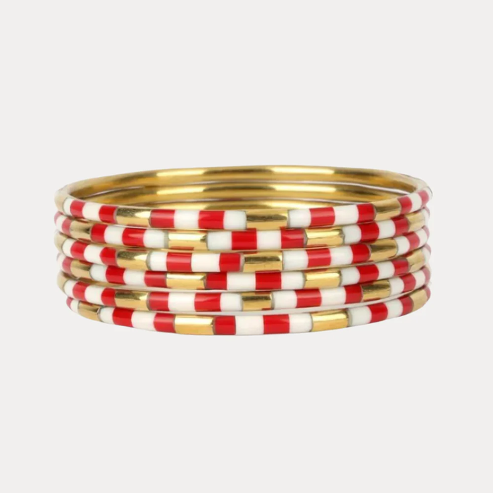 Red and White Veda Bangles Set of 6