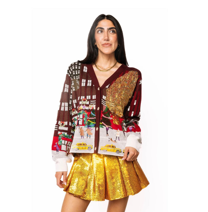 QOS Multi Rockefeller Center Button Up Cardigan