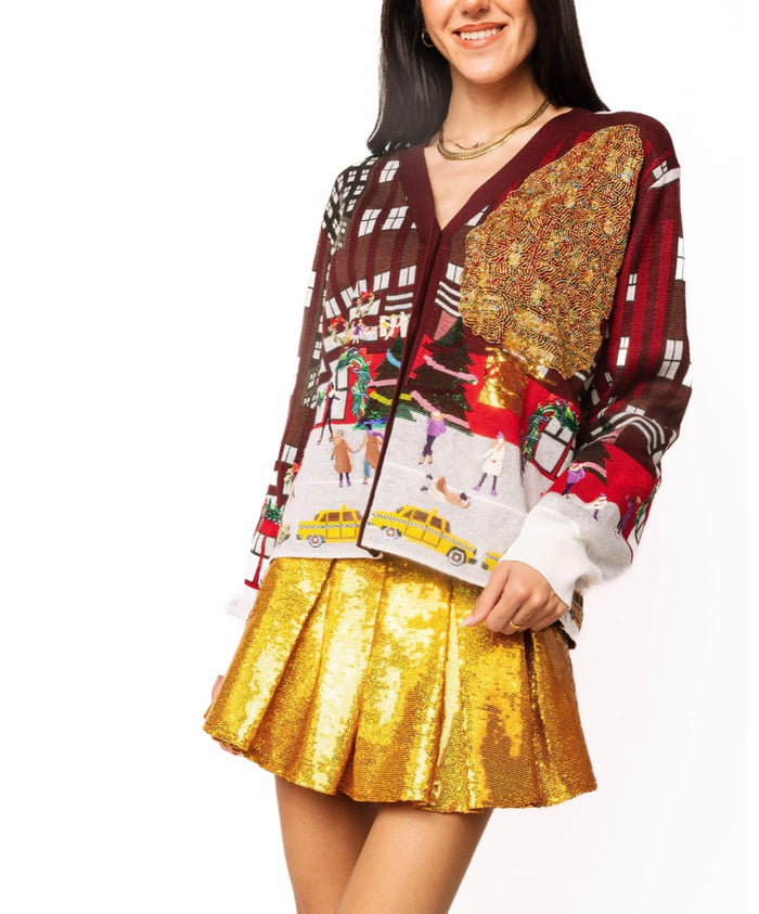 QOS Multi Rockefeller Center Button Up Cardigan