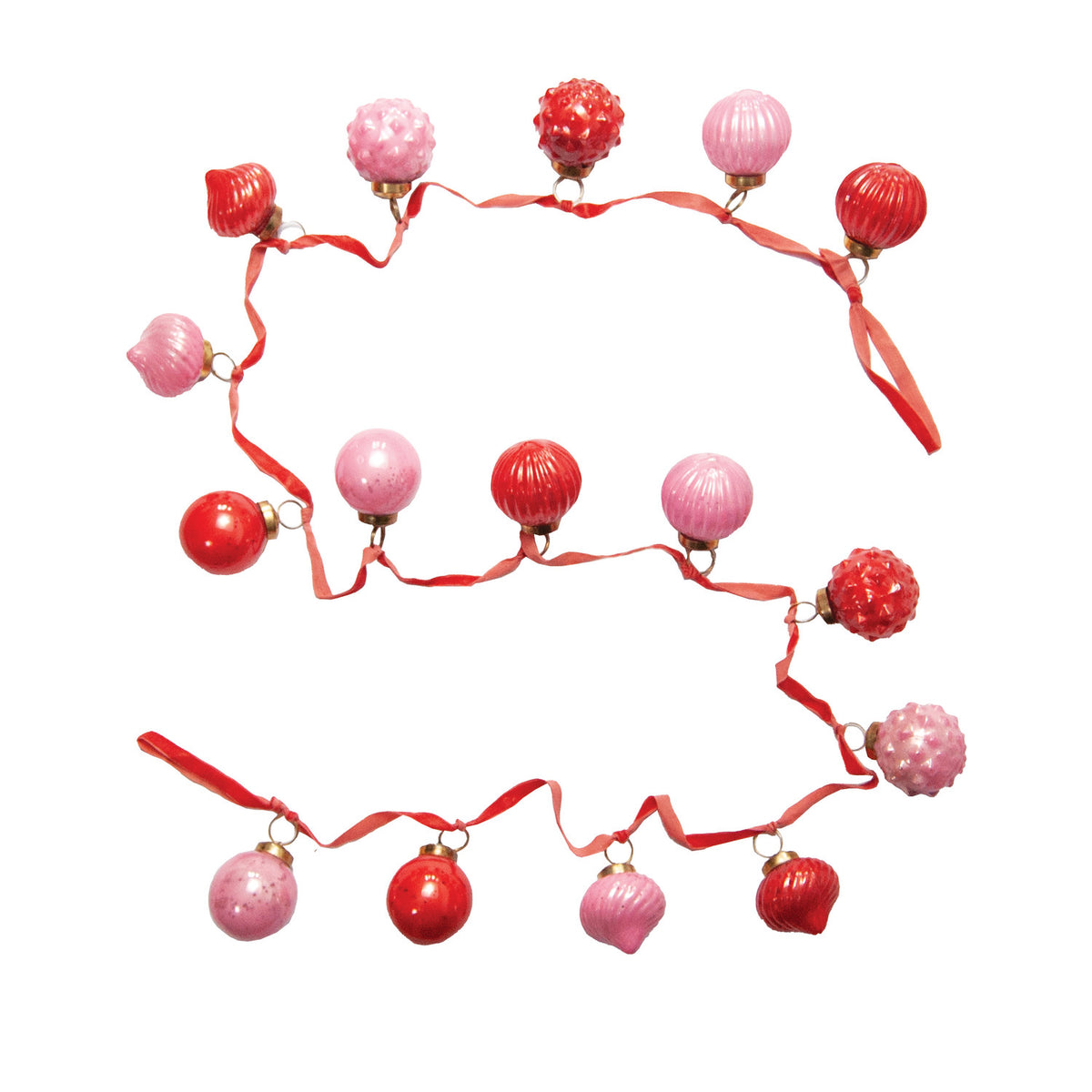 Embossed Recycled Mercury Glass Ornament Garland with Velvet Ribbon